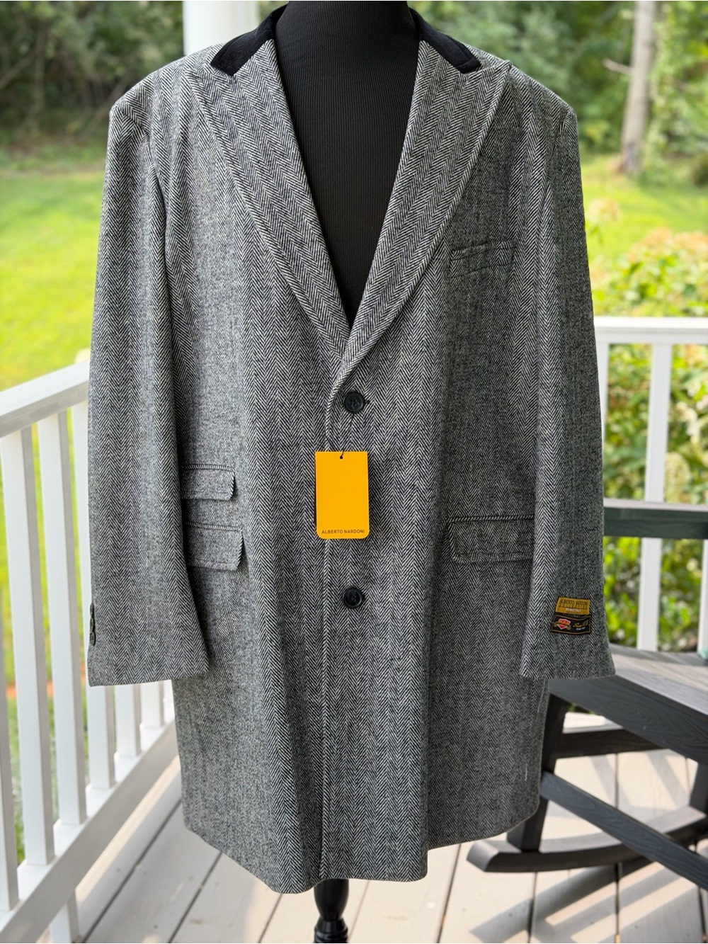 Alberto Nardoni Wool Cashmere Herringbone Peaky Coat 54 NWT